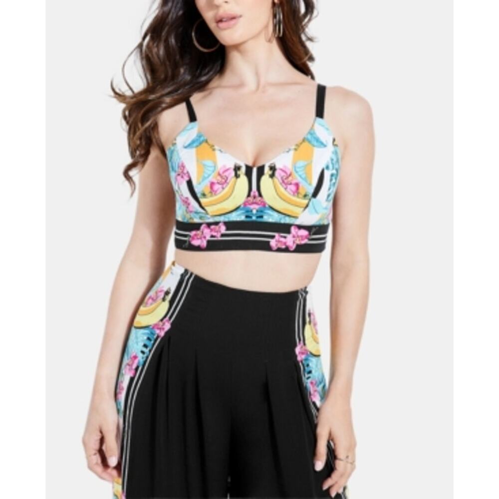 Guess Emmeline Printed Tie Back Bralette Floral Banana Womens Large